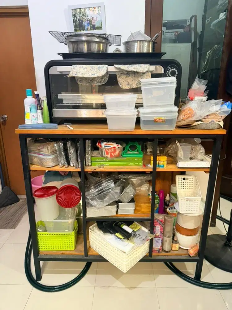 Meja rak dapur besi kayu warna hitam coklat