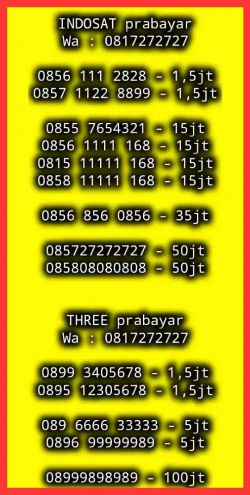 NOMOR CANTIK INDOSAT n THREE PRABAYAR