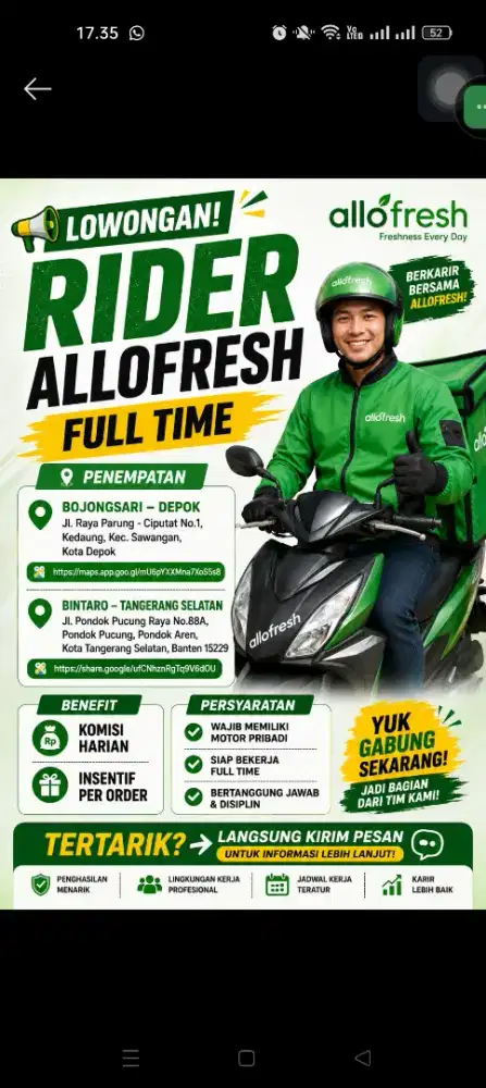 LOWONGAN KURIR ALLOFRESH