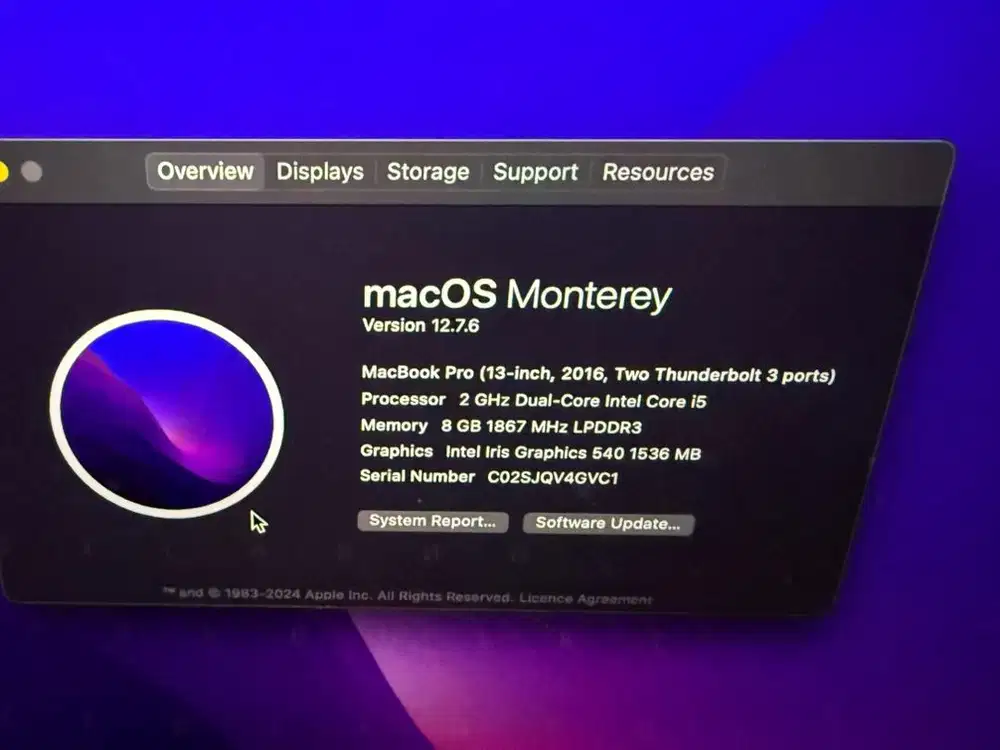 Macbook pro 2016 256gb