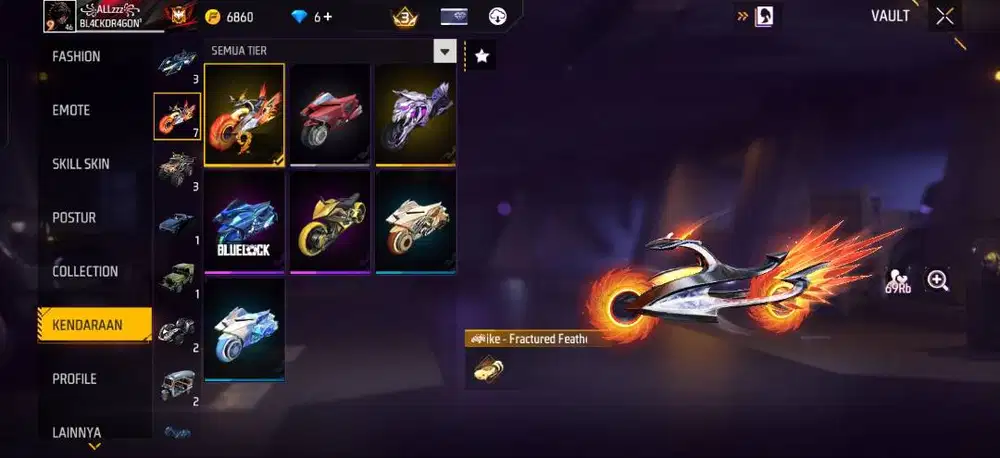 Tema: Free Firee, senjata sikit, bundle sikit, Look changer on, SG ON