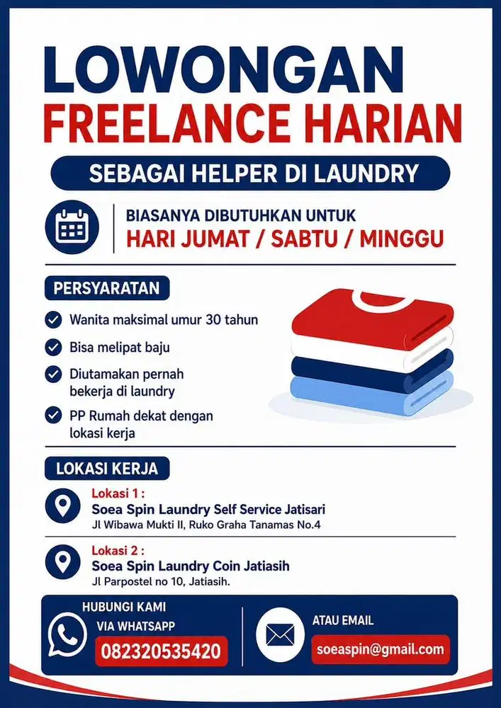 Lowongan Freelance Harian Helper Laundry