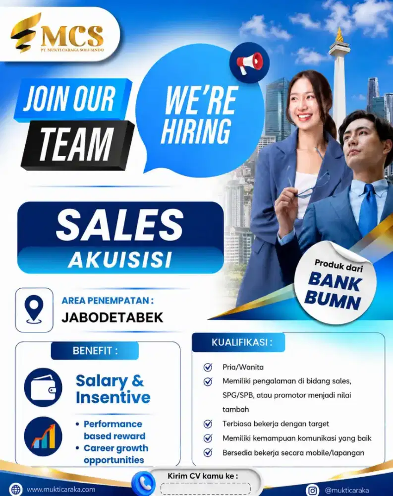 Di Butuhkan Segera Sales Pengalaman/Non Pengalaman untuk Area Lombok