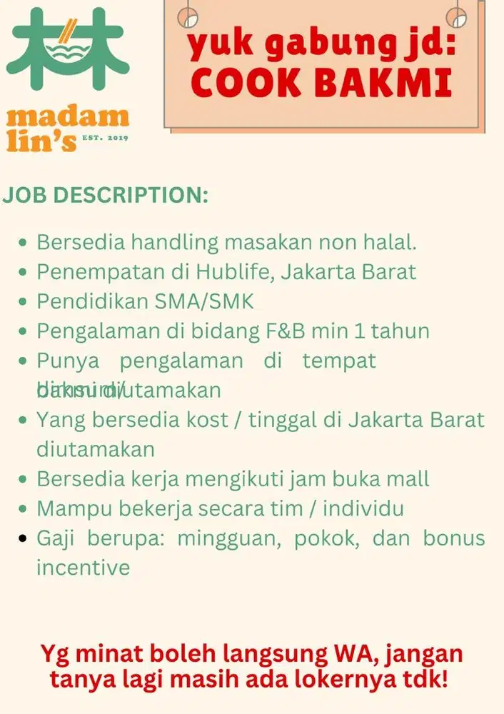 COOK BAKMI NON HALAL