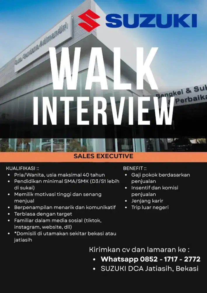 Di Butuhkan Sales Counter dan Sales Lapangan