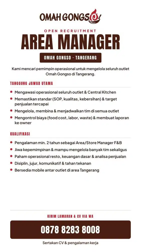 Lowongan Area Manager Restaurant - Omah Gongso Tangerang