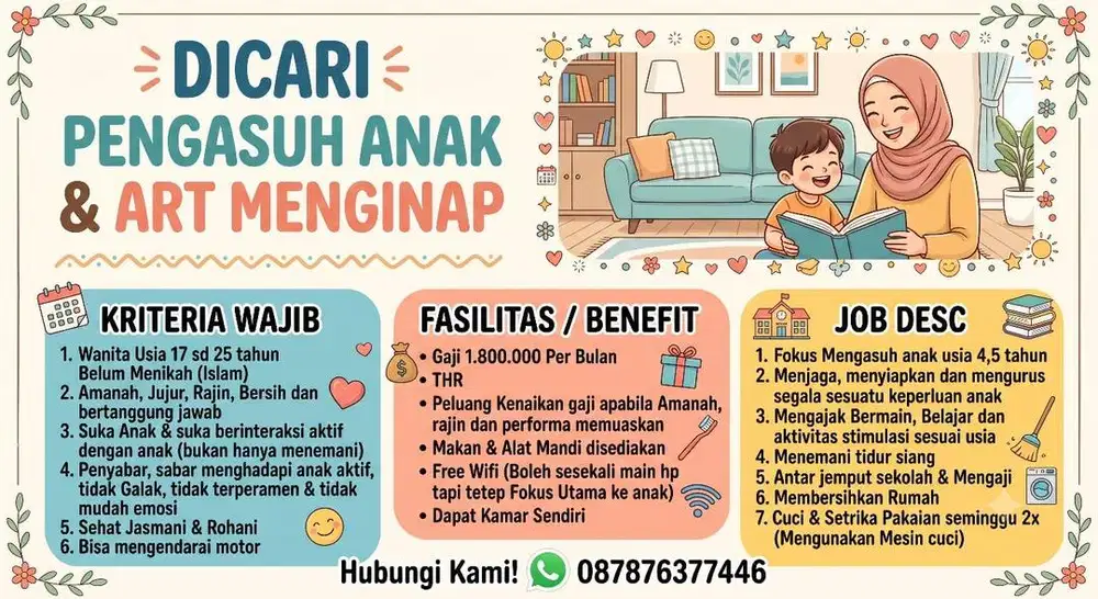 Dicari Pengasuh Anak & ART Menginap