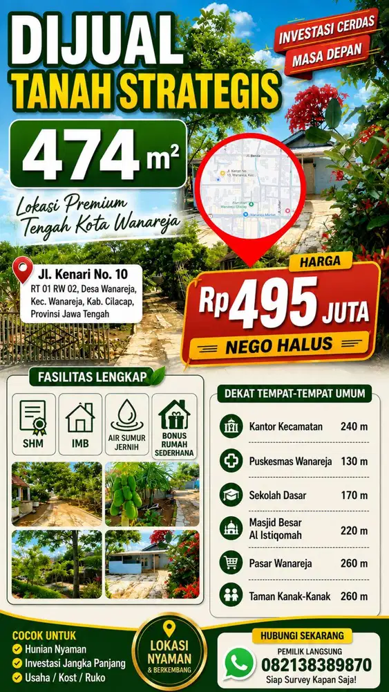 Tanah Strategis dan Bonus Rumah di Jantung Kecamatan Wanareja, Cilacap