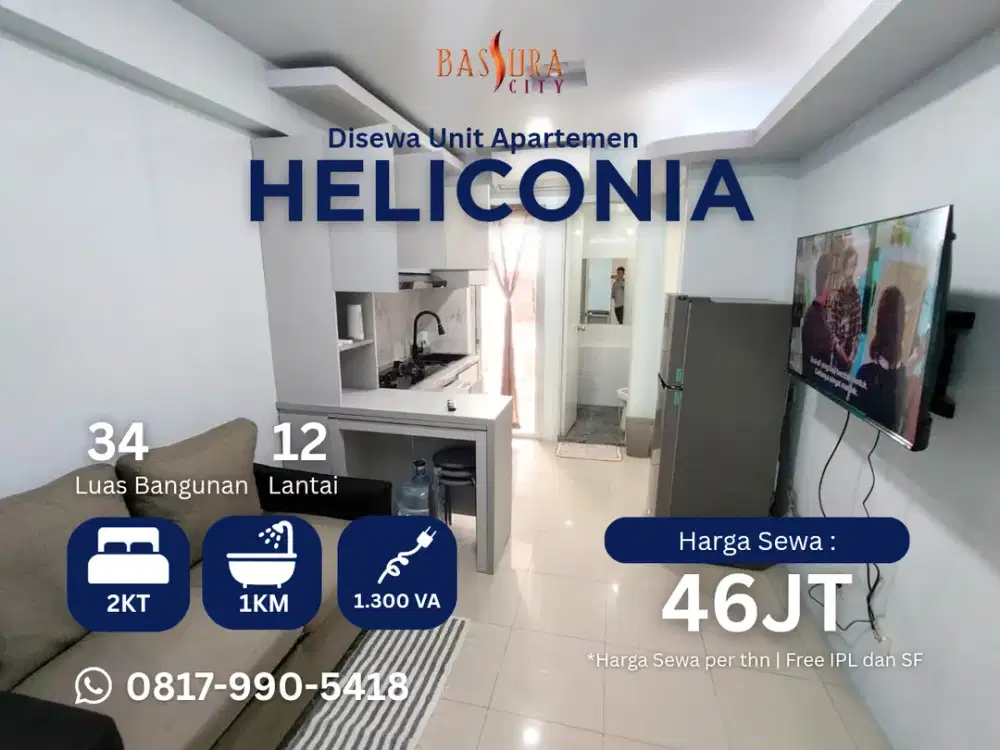 Sewa 2BR Furnished tower Heliconia apartemen Bassura City