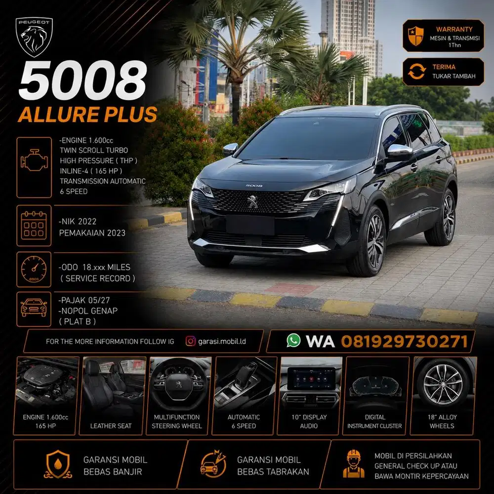 Peugeot 5008 Allure Plus 1.6 AT 2022 / 2023 / Odo 18rbu Miles