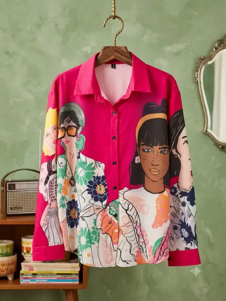 Kemeja Pop-Art Graphic Warna fuchsia pink yang trendy
