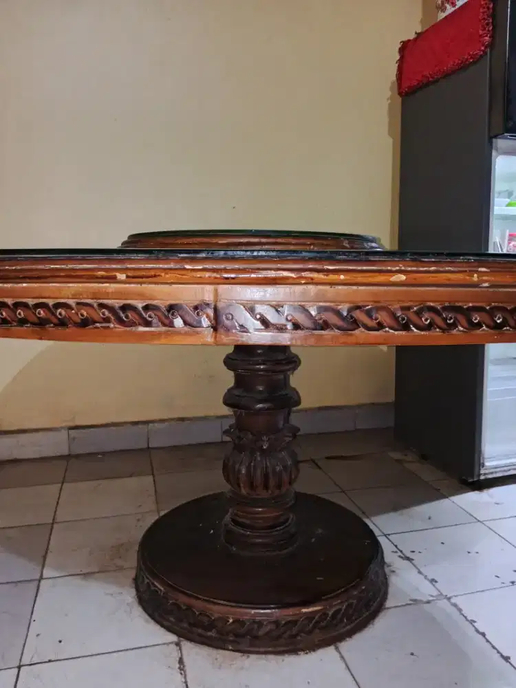 Set Meja Makan Putar + 6 Kursi Kayu Jati