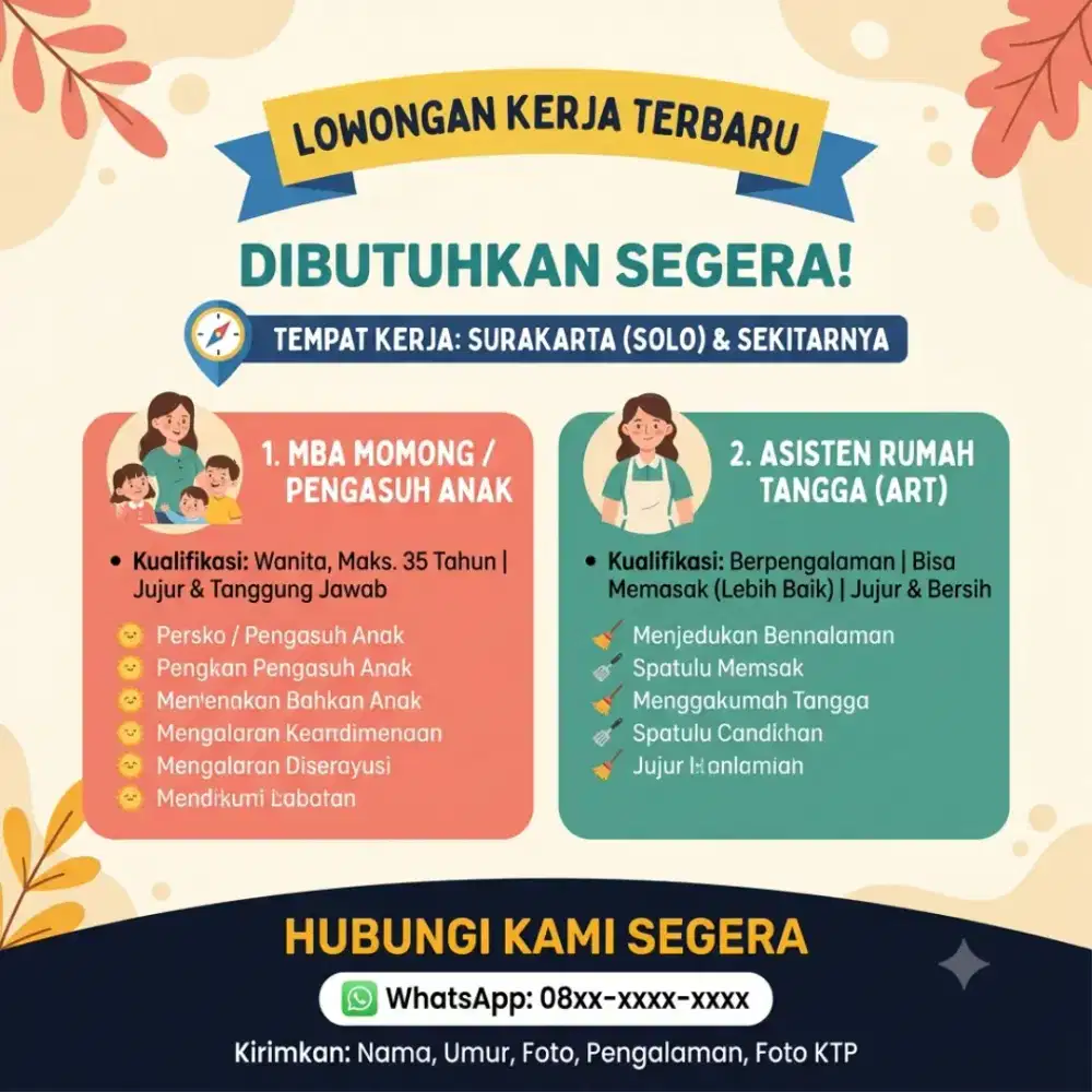 LOKER MBA MOMONG/ PENGASUH ANAK SOLO /ART