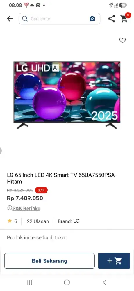 Lg 65 inch led 4k smart tv 65ua7550psa