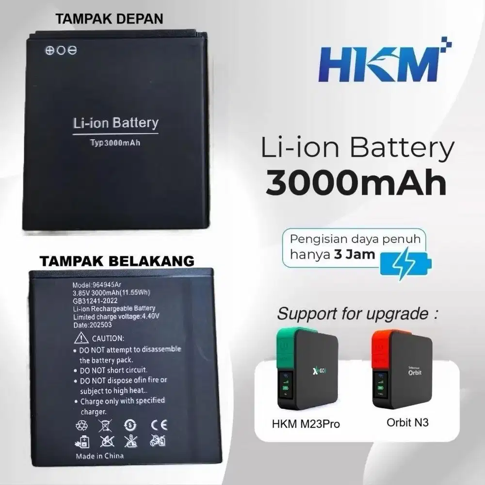 Original 3000mAh Baterai HKM M23 Pro Mifi Indosat Hifi Orbit N3 XL