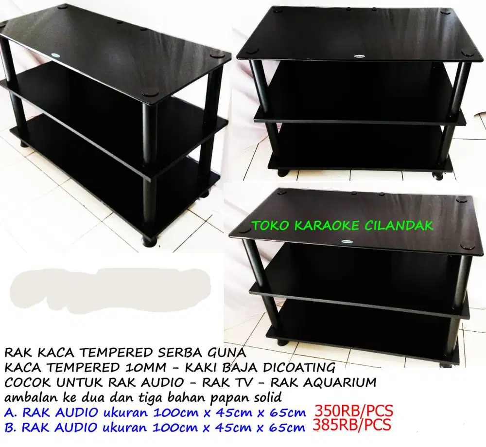 rak meja kaca hitam jual borongan / satuan
