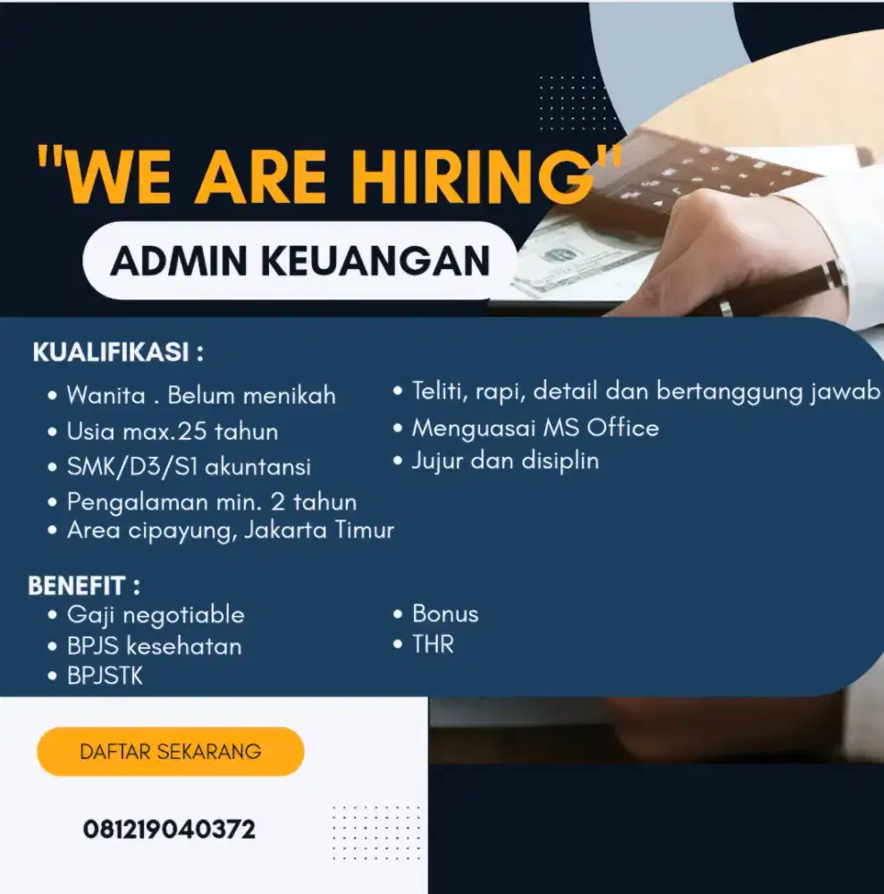 Dibutuhkan admin keuangan segera !