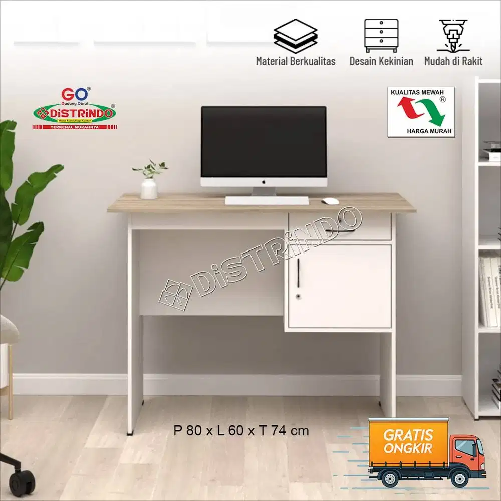Distrindo Meja Kantor Minimalis / Meja Kerja dengan Lemari Laci + Kunc