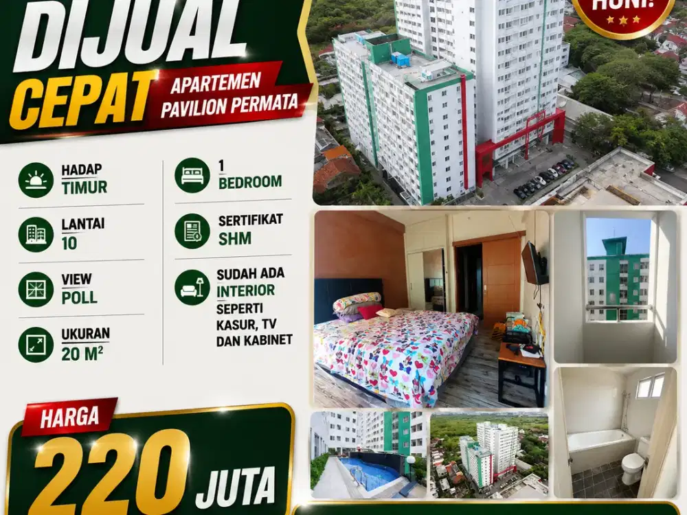 DUKUH PAKIS – VIEW POLL!! DIJUAL CEPAT (OWNER B.U) – APARTEMEN PAVILION PERMATA SURABAYA