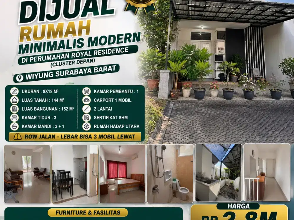 WIYUNG – LUAS 144 M2!! RUMAH DIJUAL 2 LANTAI DI PERUMAHAN ROYAL RESIDENCE CLUSTER DEPAN