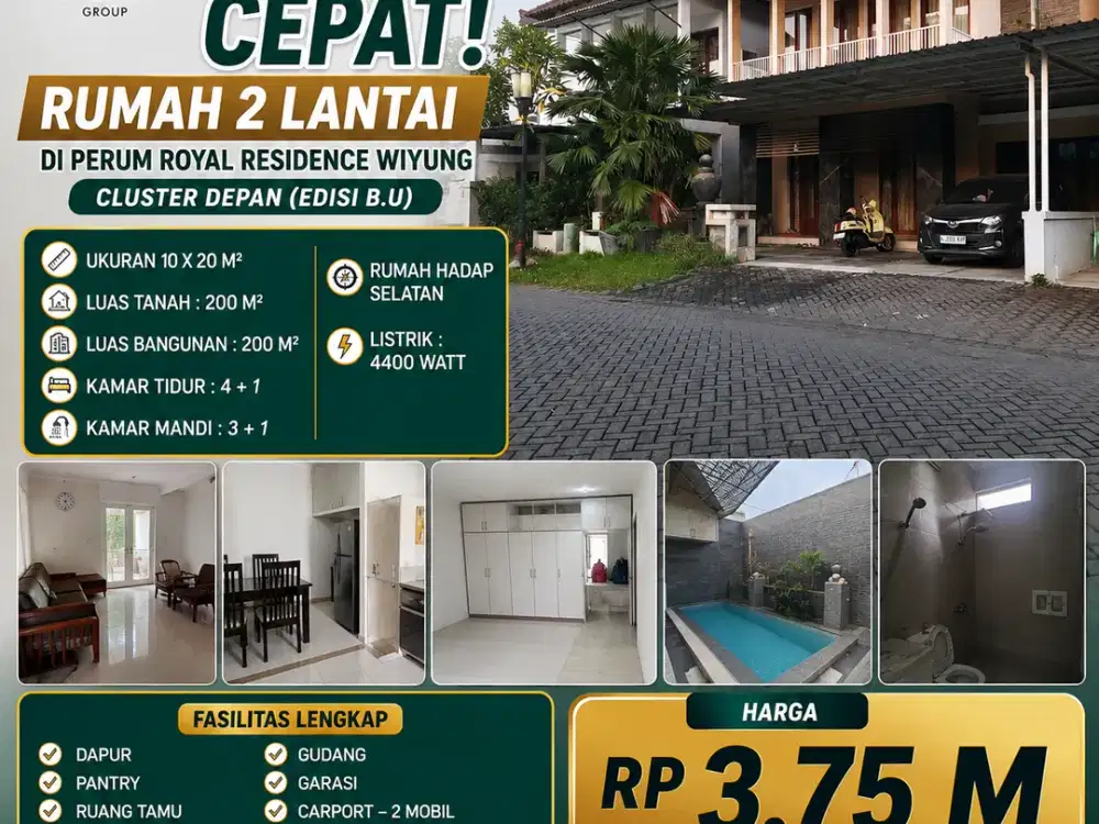 WIYUNG - ADA KOLAM RENANG ANAK-ANAK!! RUMAH DIJUAL 2 LANTAI CLUSTER DEPAN DI PERUMAHAN ROYAL RESIDENCE SURABAYA BARAT