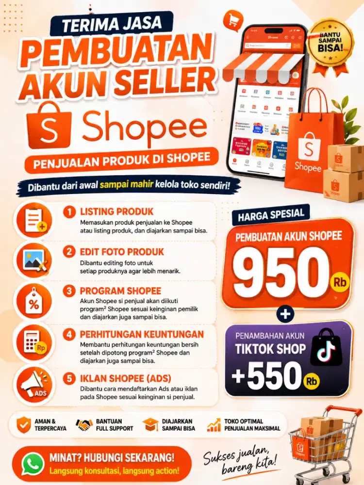 Terima Jasa pembuatan akun shopee seller dan Tiktok shop seller