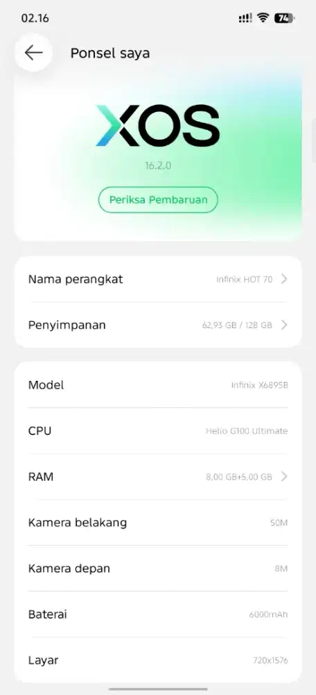 Infinix hot 70 edisi Bu baru di pake 5 hari ram 8/128
