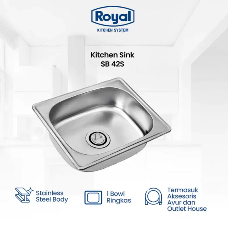 Royal Kitchen Sink Wastafel Dapur SB 42 S | Bak Cuci Piring 48 x 40 Cm