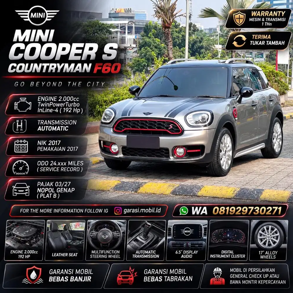 Mini Cooper S Countryman F60 2.0 2017 / Odo 24rbu Miles