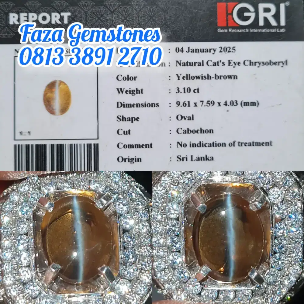 Clean 99%, Glass 99%, Cats Eye Chrysoberyl, Tali lurus no putus