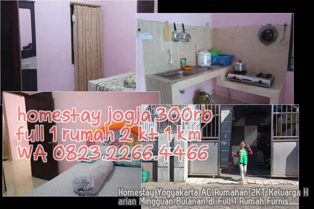 Homestay Yogyakarta AC Rumahan 2KT Keluarga Harian Mingguan Bulanan dl