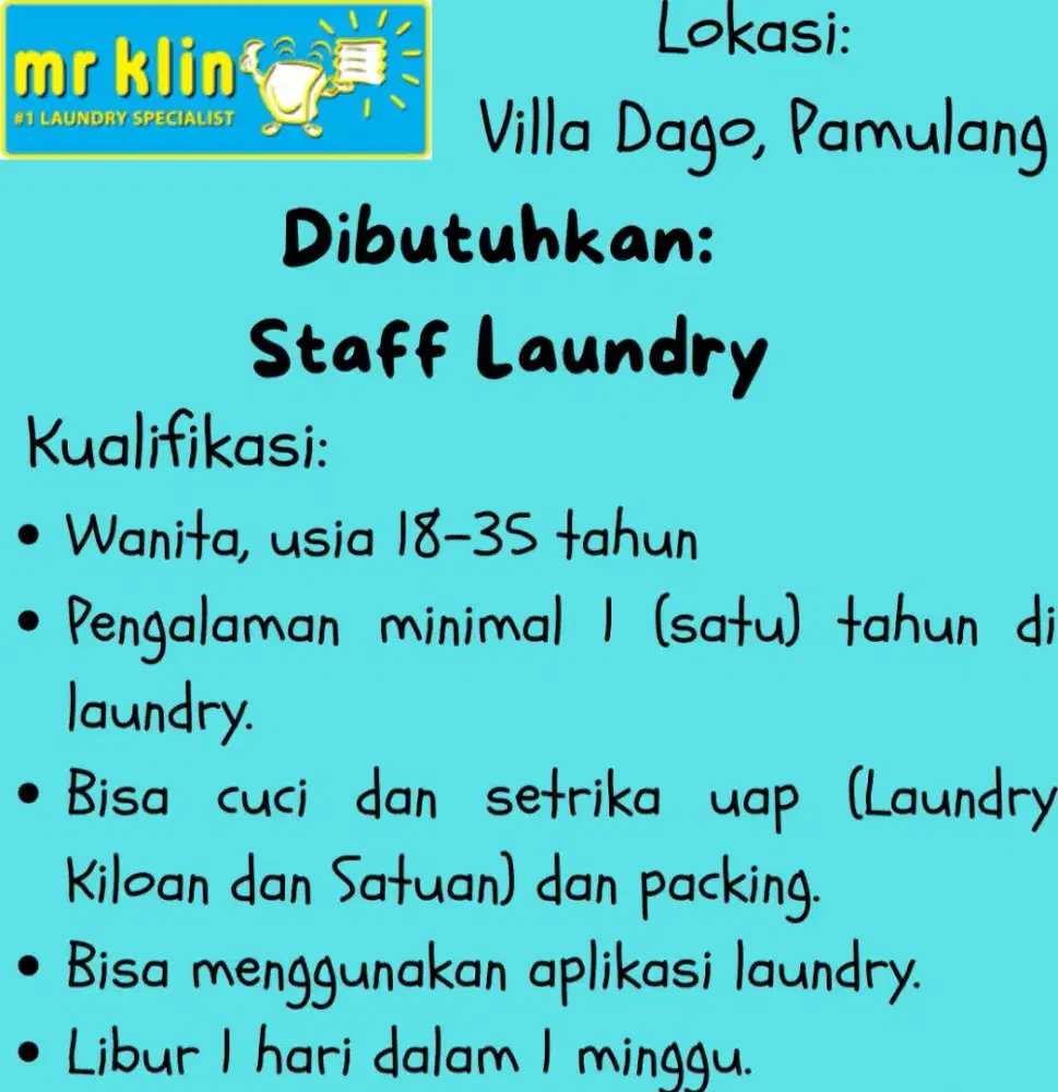KARYAWAN LAUNDRY (CUCI+SETRIKA)