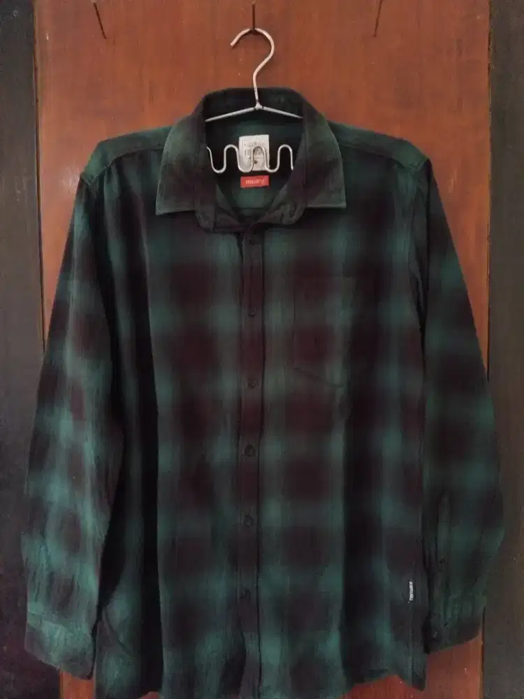 Kemeja Flanel Pria Gabrielle Original Size L Premium Kotak Hijau Mulus