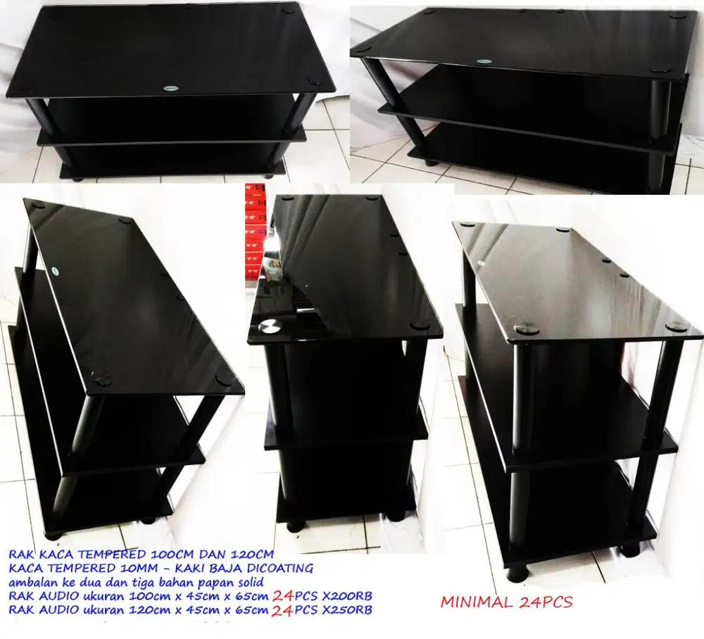 rak meja kaca baru warna hitam