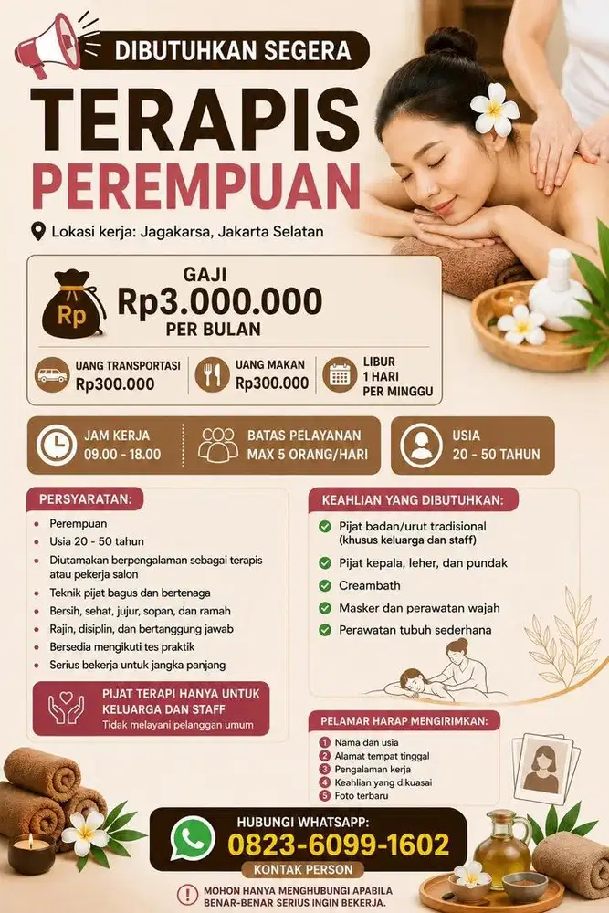 DIBUTUHKAN SEGERA TERAPIS PEREMPUAN