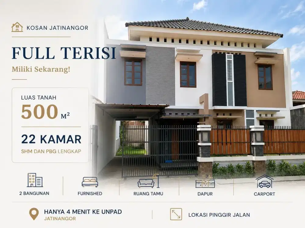 JUAL KOST SECOND FULL HUNI DI PINGGIR JALAN KAWASAN KAMPUS JATINANGOR