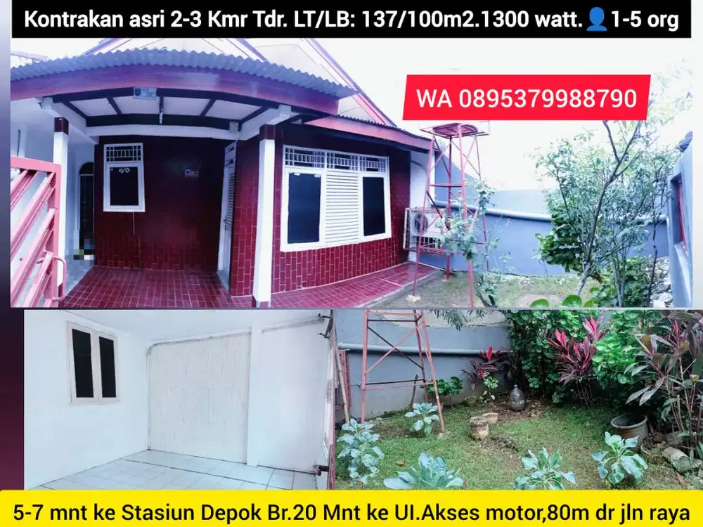Kontrakan AC 2-3 Kamar Tdr.7Mnt ke Stasiun Dpk.20'ke UI.35-45' keTebet