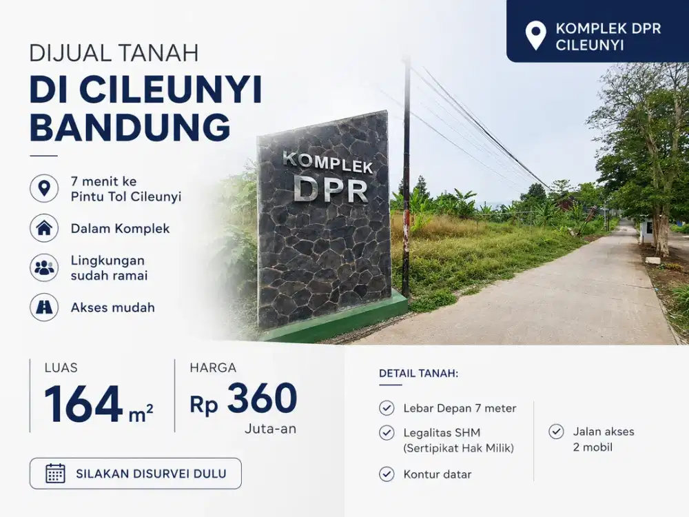 Investasikan Uang Anda di Tanah Kavling SHM Komplek DPR Cileunyi Bandung Dekat Tol Cileunyi