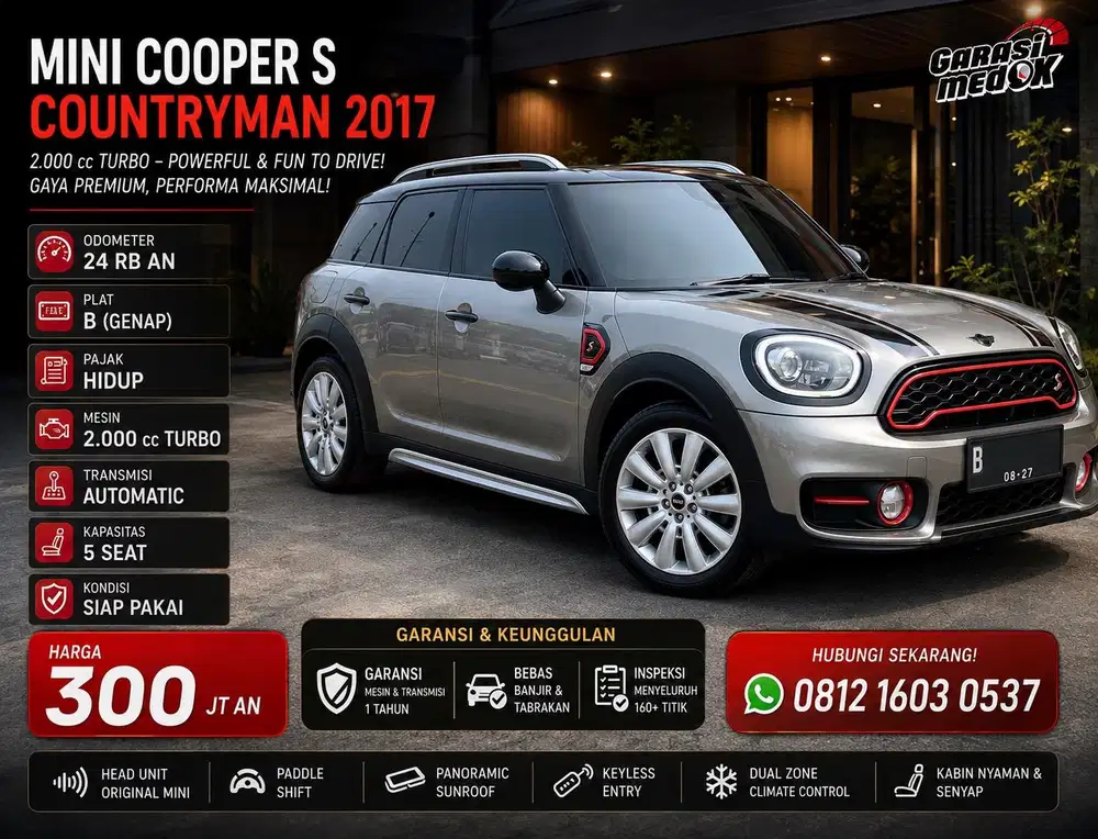 Mini Cooper S Countryman 2017 Antik Low KM Murah Bekas Silver Genap