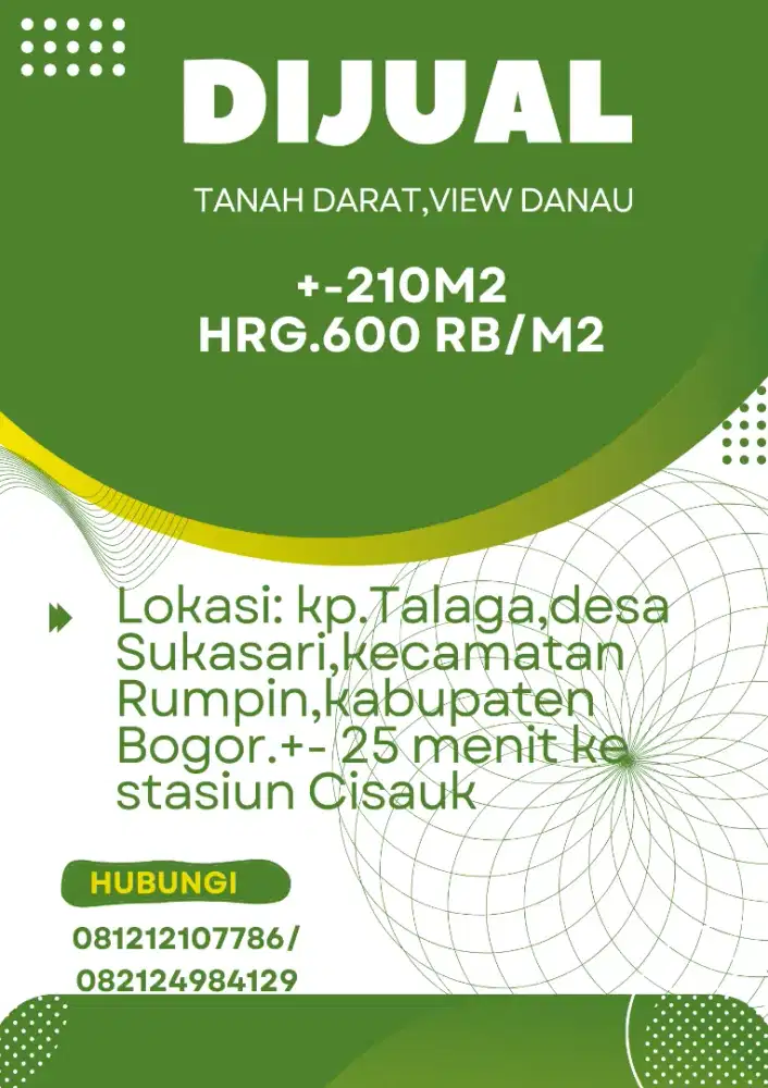 Tanah di jual view danau