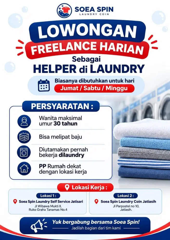 Lowongan Freelance Harian Helper Laundry