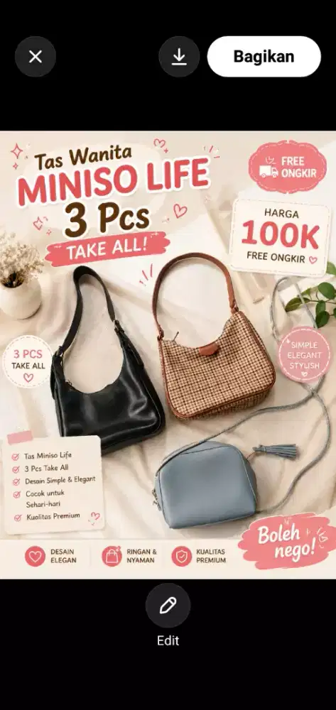 Jual Tas Miniso Wanita Like New 3 Pcs
