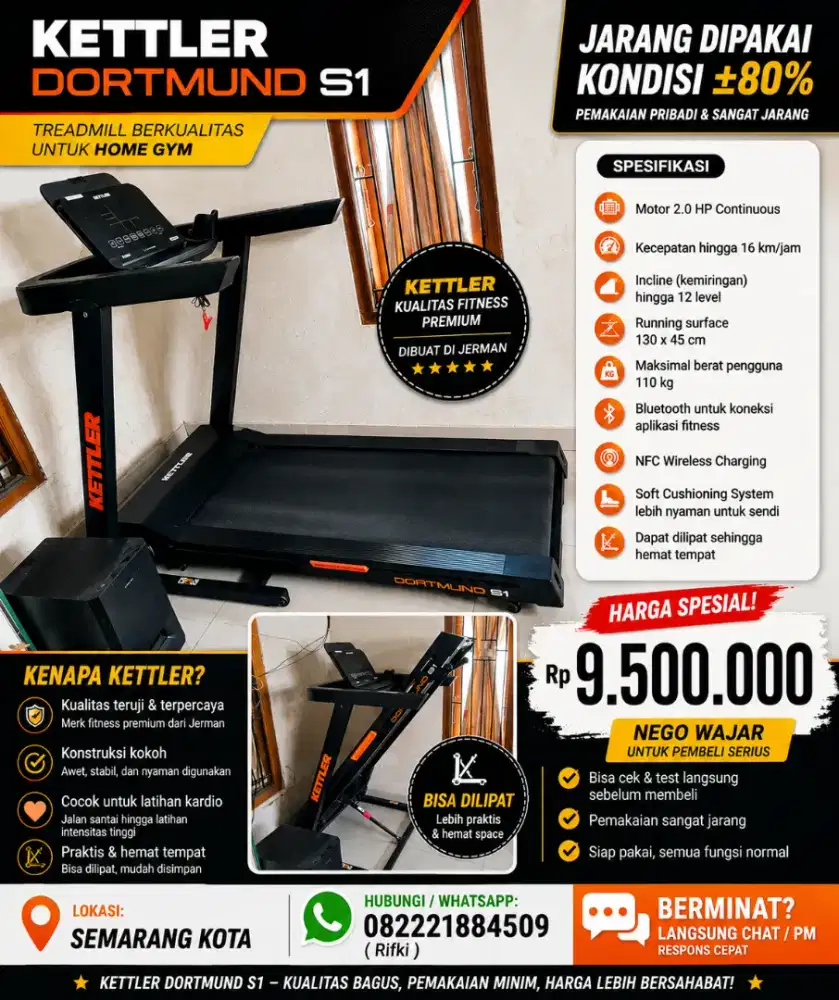 KETTLER DORTMUND S1 TREADMILL – JARANG DIPAKAI, KONDISI TERAWAT