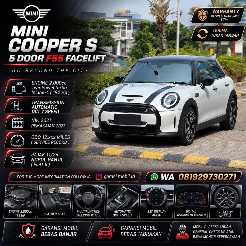 Mini Cooper S 5 Door F55 Facelift 2.0 2021 / Odo 12rbu Miles