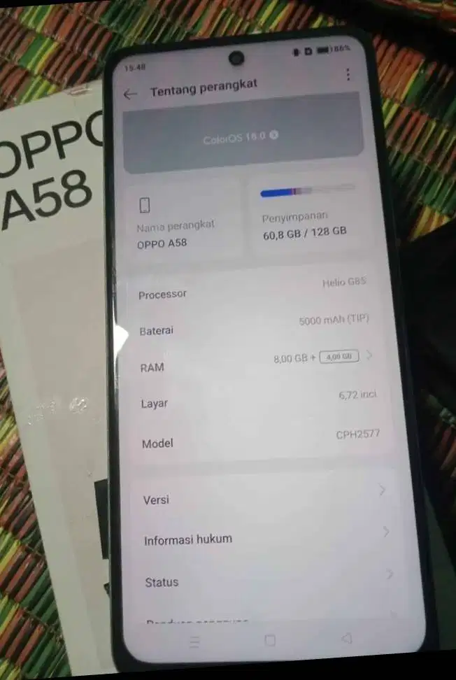 Oppo A58 Ram 8/128 Spek Game Fullset Ori