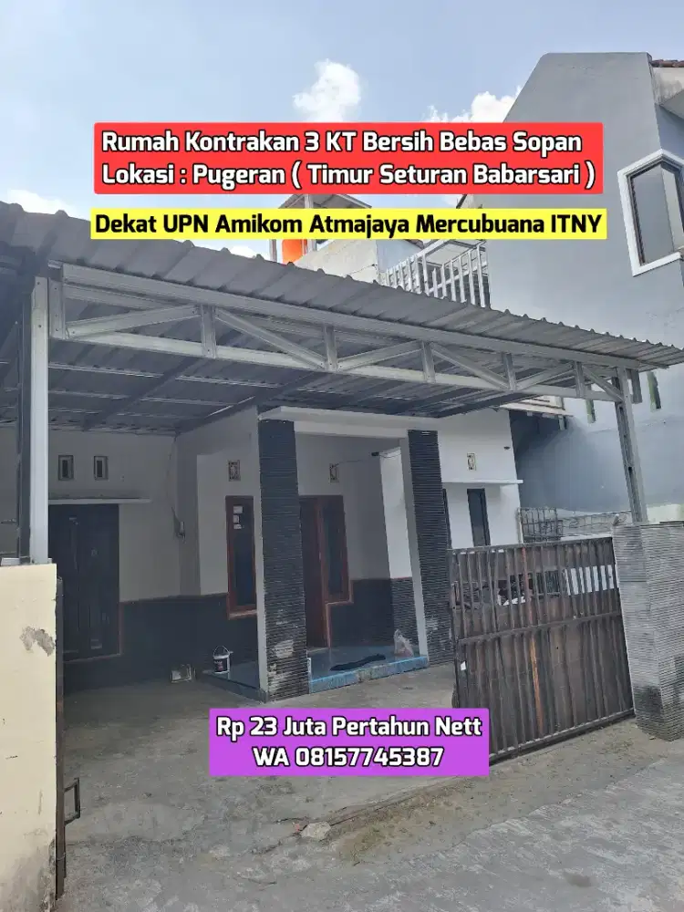 KONTRAKAN MAHASISWA MURAH 3 KT PUGERAN DEKAT SETURAN UPN AMIKOM 23JUTA