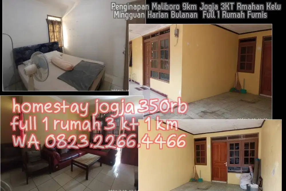 Penginapan Maliboro 9km Jogja 3KT Rmahan Kelu Mingguan Harian Bulanan