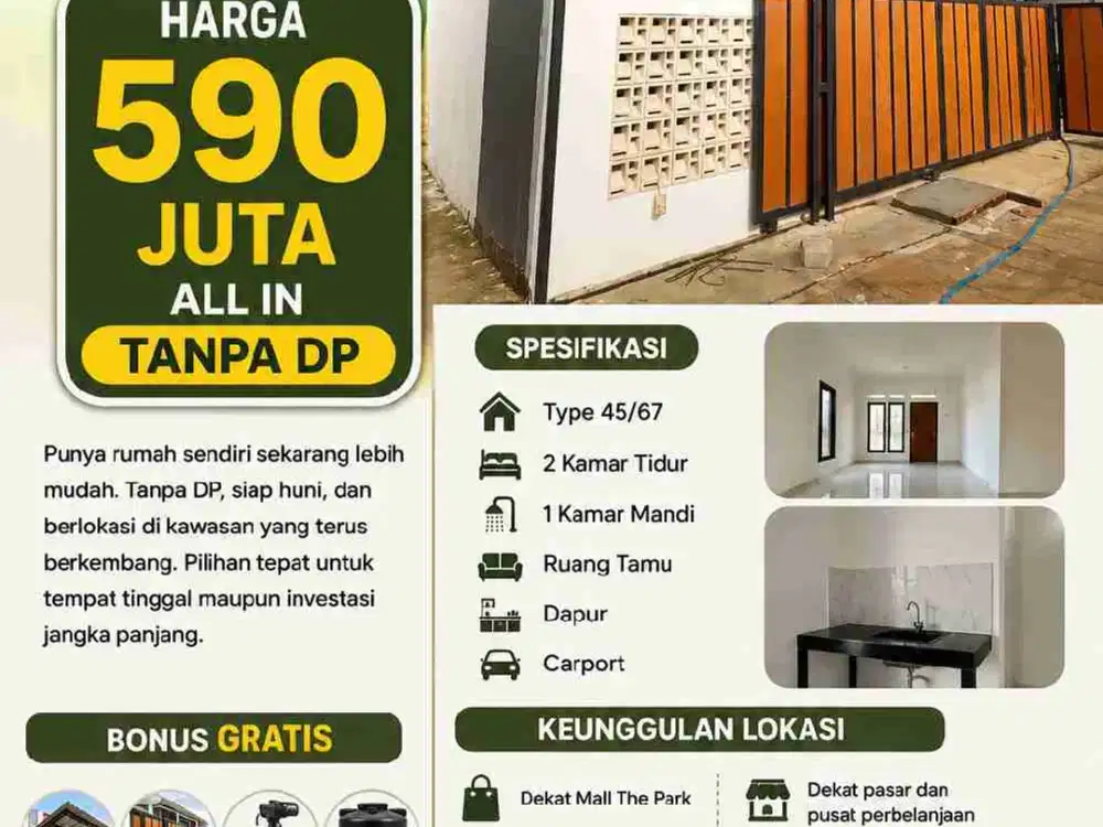 Rumah Siap Huni Dekat Mall The Park Harga 590jt All in Tanpa DP