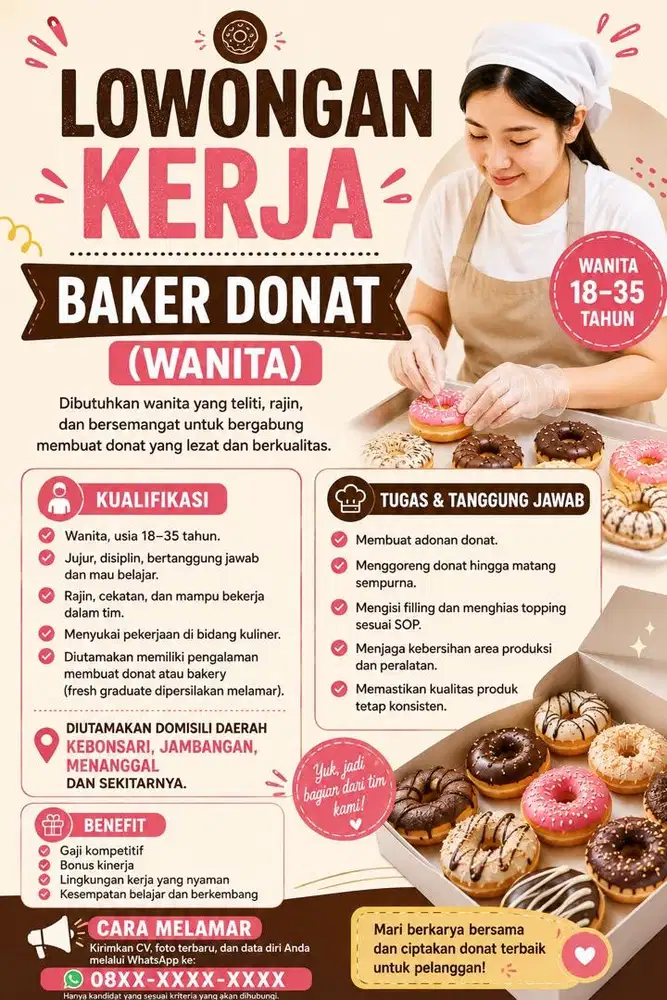 Dicari karyawati baker donat