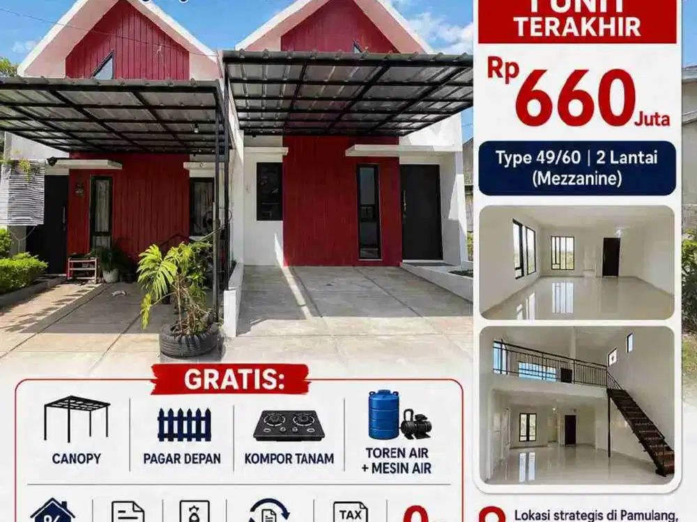 Promo Unit Terakhir Rumah 2 Lantai Type Mezzanine Dalam Cluster di Pamulang Harga 660jt